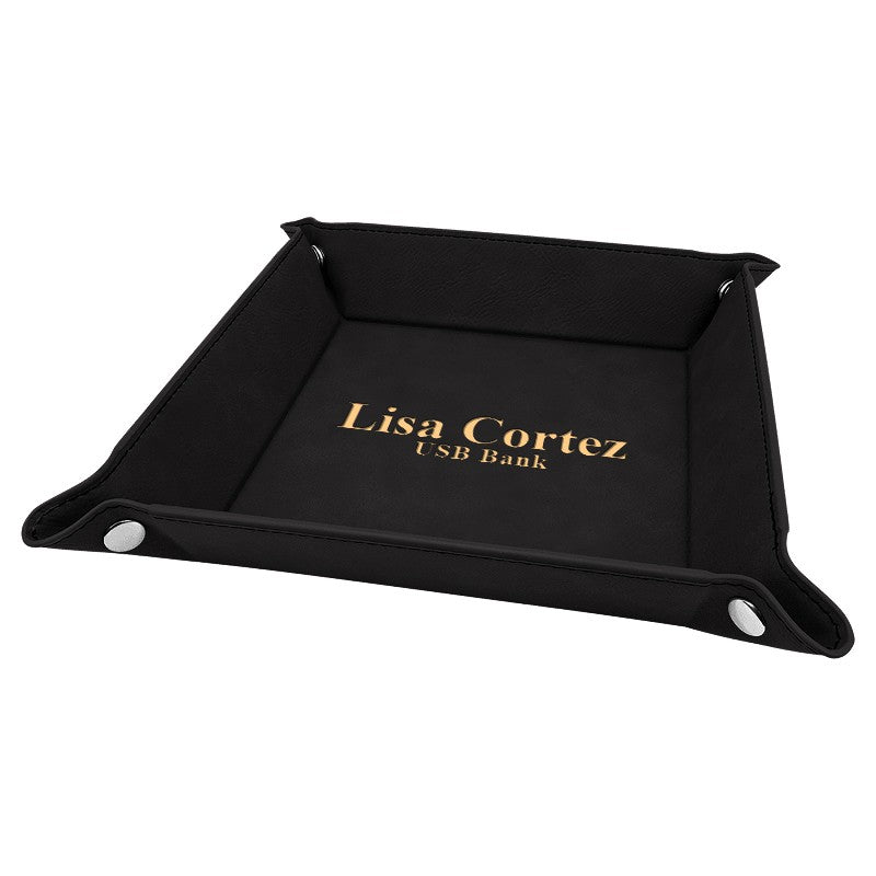 Personalized Black & Gold Men's Valet Tray with Folding Snaps