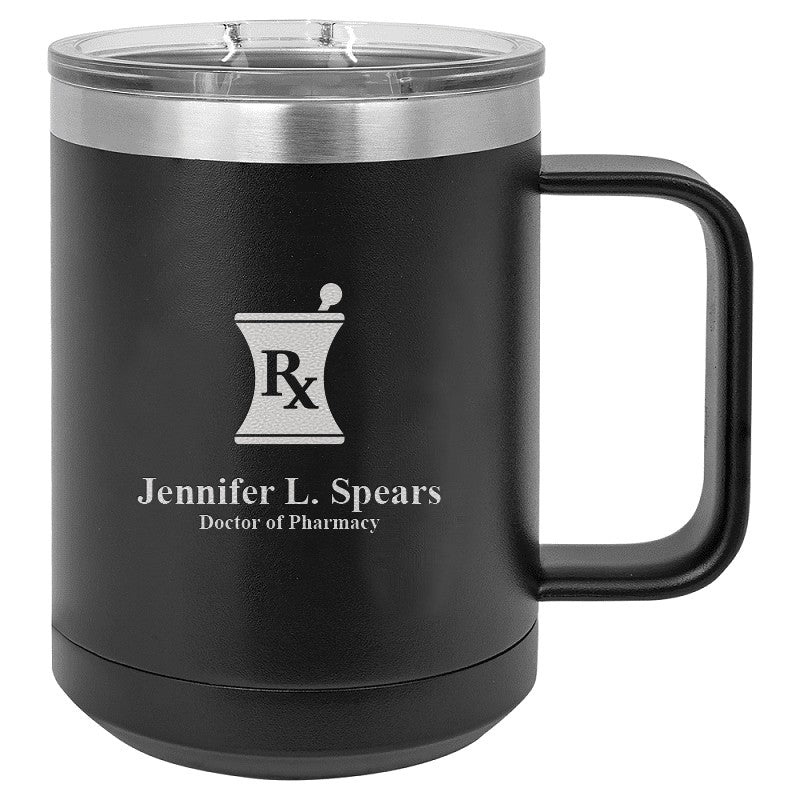 Pharmacist's Emblem Light Blue Personalized Insulated Polar Camel Coffee Mug