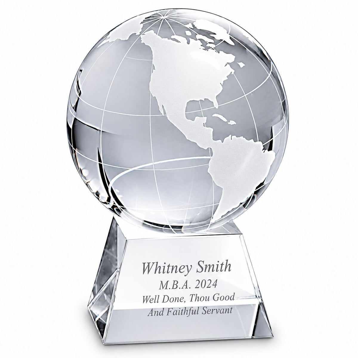 Clear Crystal Globe With Laser Engraved Pedestal Base - 4 1/2" Height