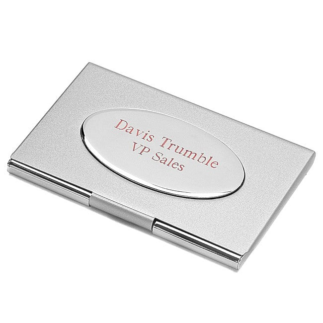 Silver Tone Engraved Business Card Holder with Oval Plate - Executive Gift Shoppe
