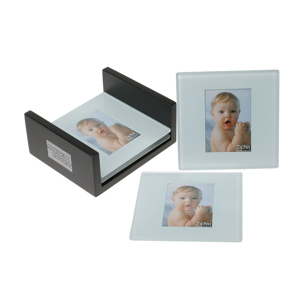 Glass Coaster Set With Ebony Finish Desktop Holder