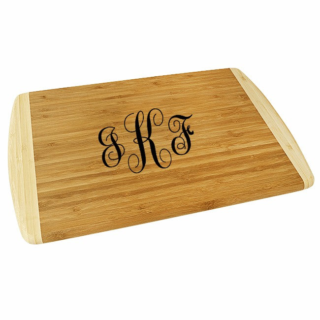 Script Monogram Two Tone Bamboo Cutting Board - Small