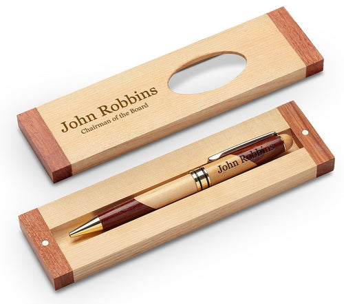 Maple & Rosewood Engraved Pen and Box - Executive Gift Shoppe