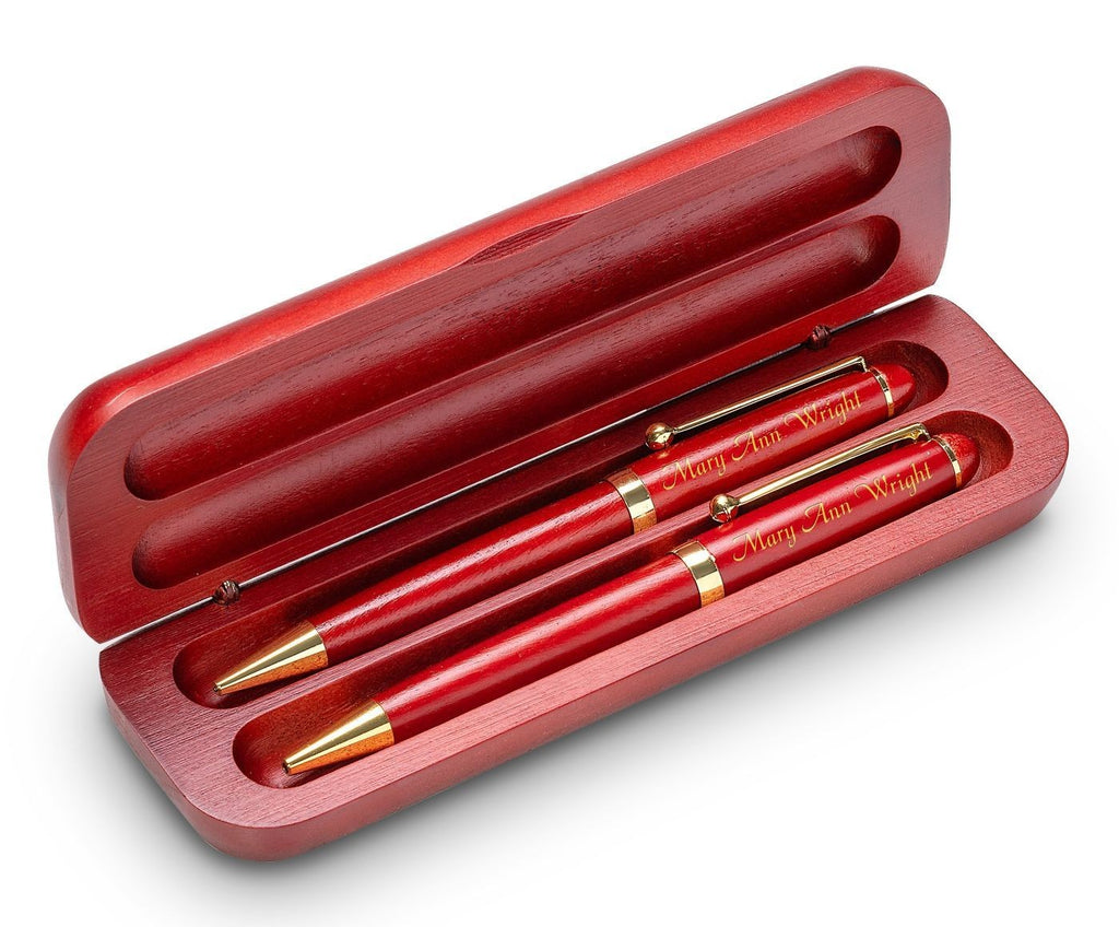 Personalized Cherrywood Pen & Pencil Box Set