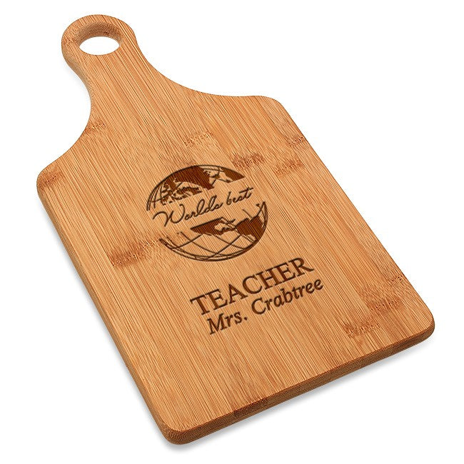 World's Best Teacher Bamboo Paddle Shape Cutting Board