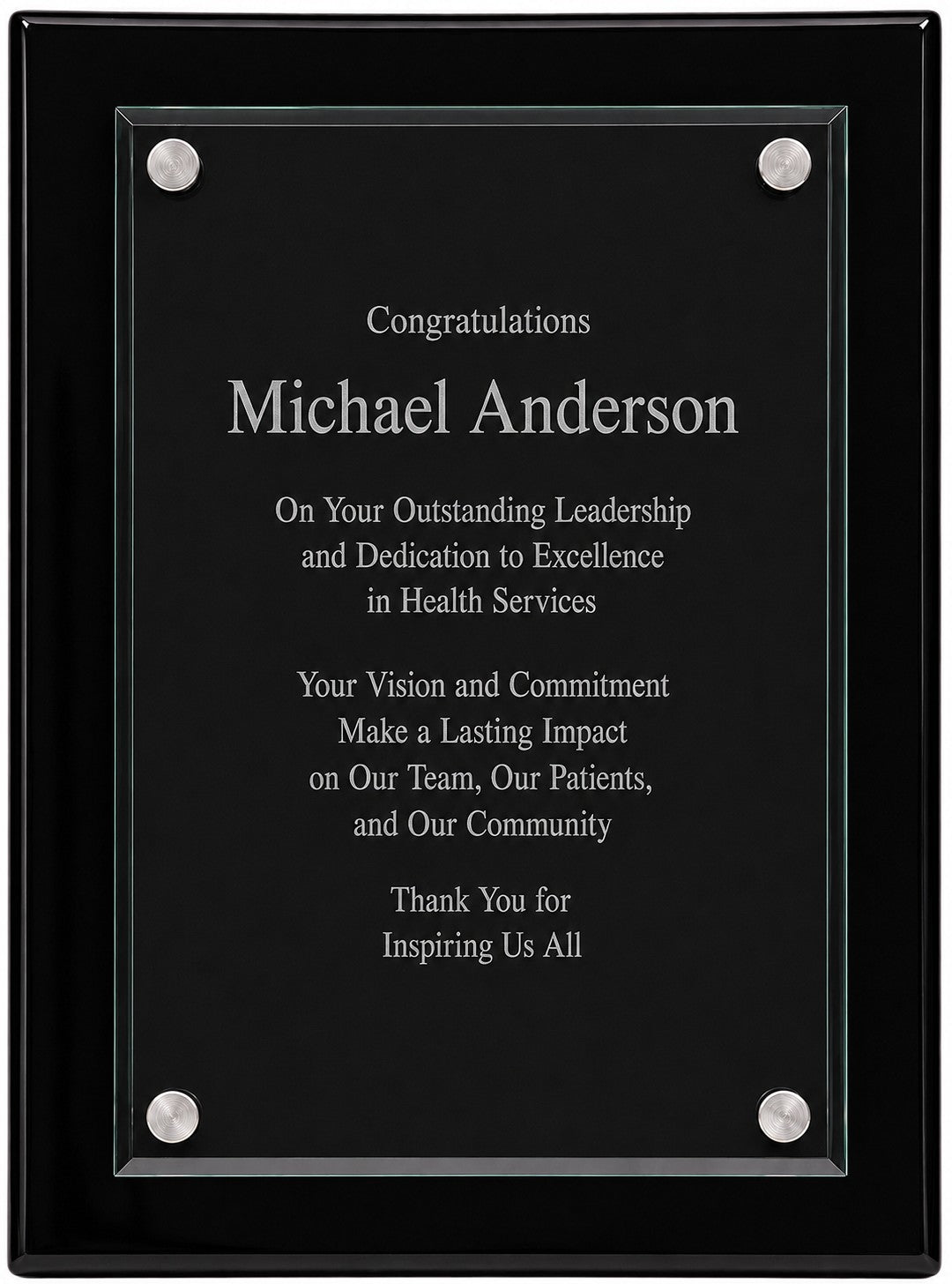 Personalized Black Plaque With Floating Jade Glass Plate