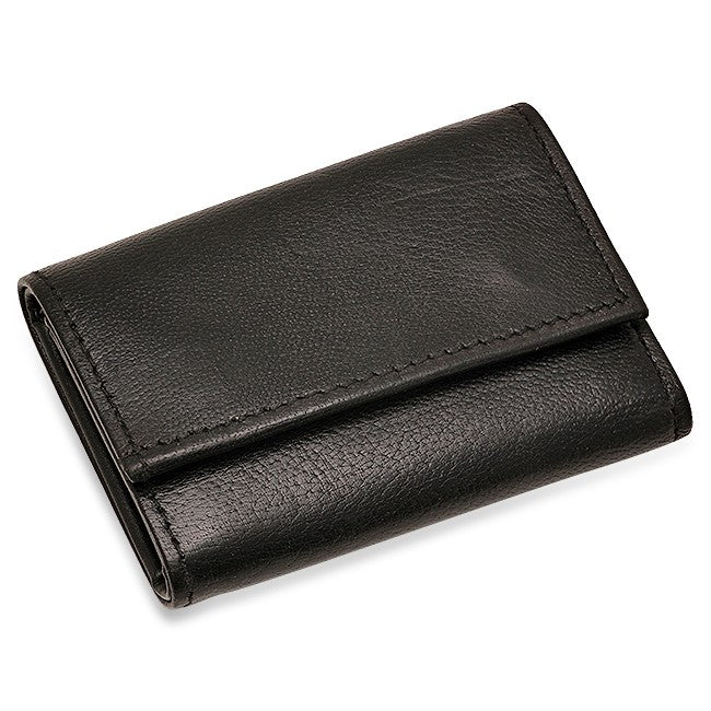 Black Leather Trifold Key Holder Wallet With Zipper Change Pouch