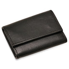 Black Leather Trifold Key Holder Wallet With Zipper Change Pouch