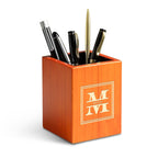 Split Monogram Theme Personalized Saddle Finish Wood Pen and Pencil Cup
