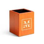 Split Monogram Theme Personalized Saddle Finish Wood Pen and Pencil Cup