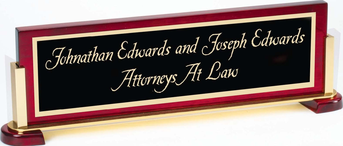 Custom Engraved Wood & Brass Desktop Name Plate - Extra Large