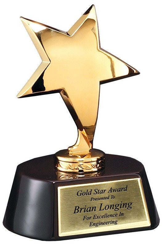 Personalized Gold Star Award with Cherry Wood Base