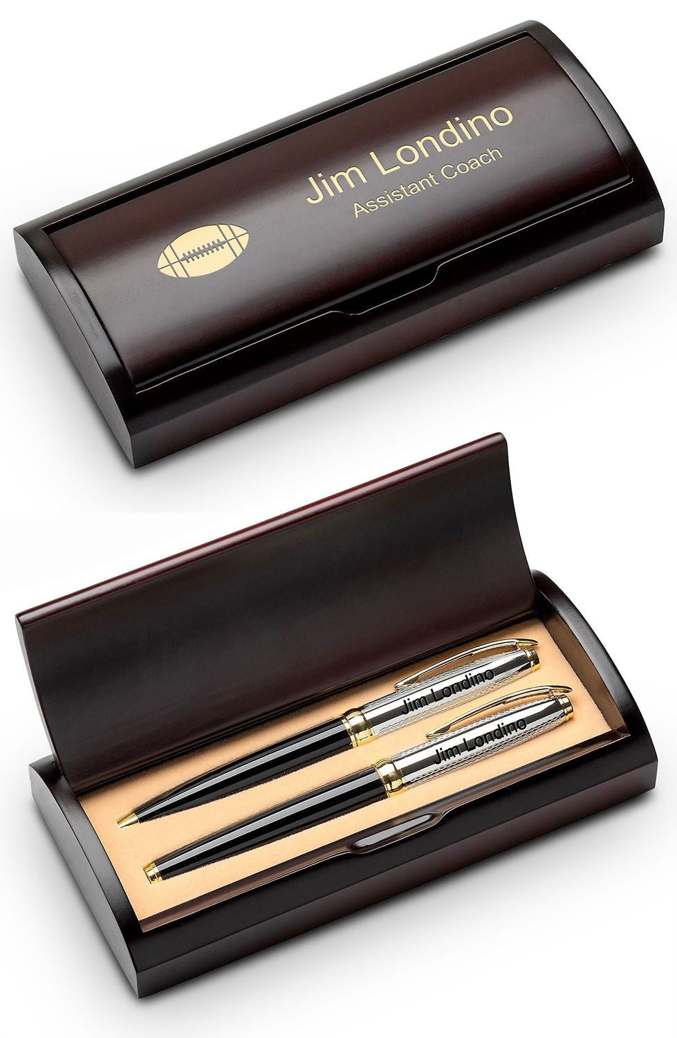 Football Themed Personalized Two Piece Pen Set with Wood Box