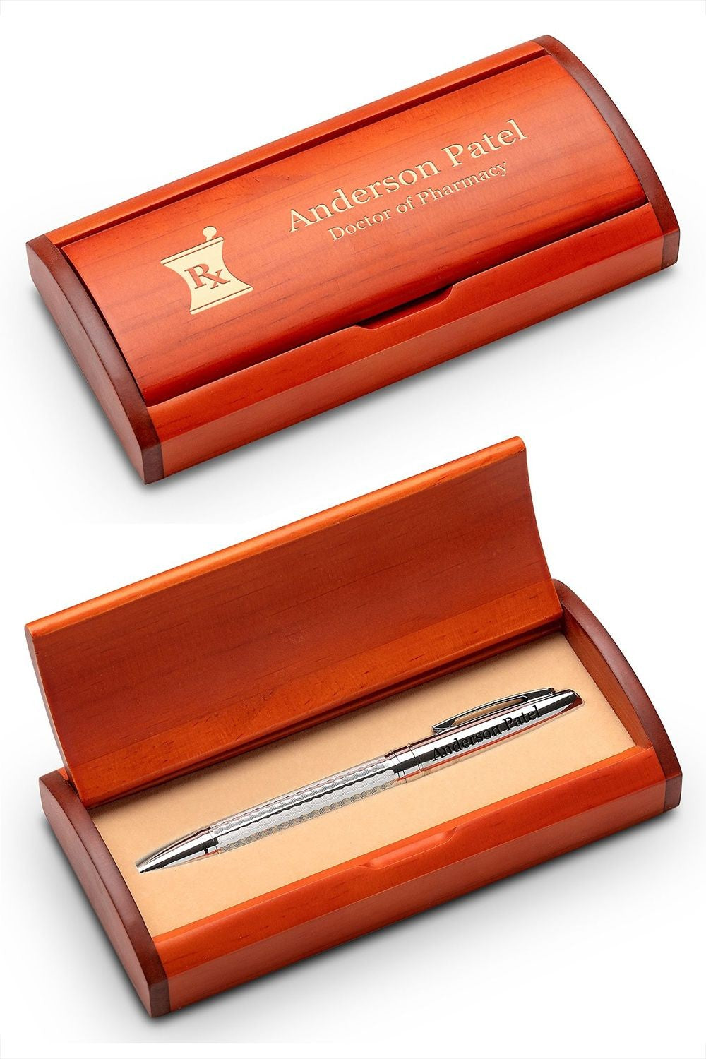 Diamond Cut Personalized Ballpoint Pen with Wood Box for Pharmacists