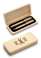 Script Monogram Elegance Collection Maple Wood Ballpoint Pen & Fountain Pen Set