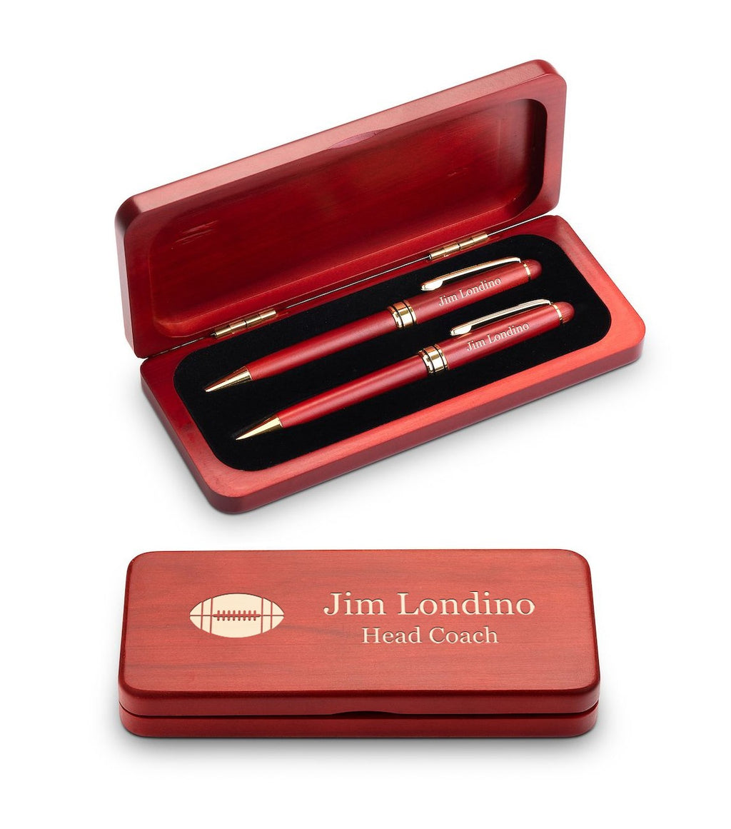 Elegance Collection Cherry Finish Personalized Pen & Pencil Set for Football
