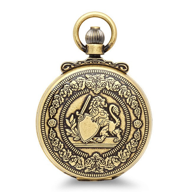 Lion Theme Mechanical Charles Hubert Pocket Watch & Chain #3866-G - Executive Gift Shoppe