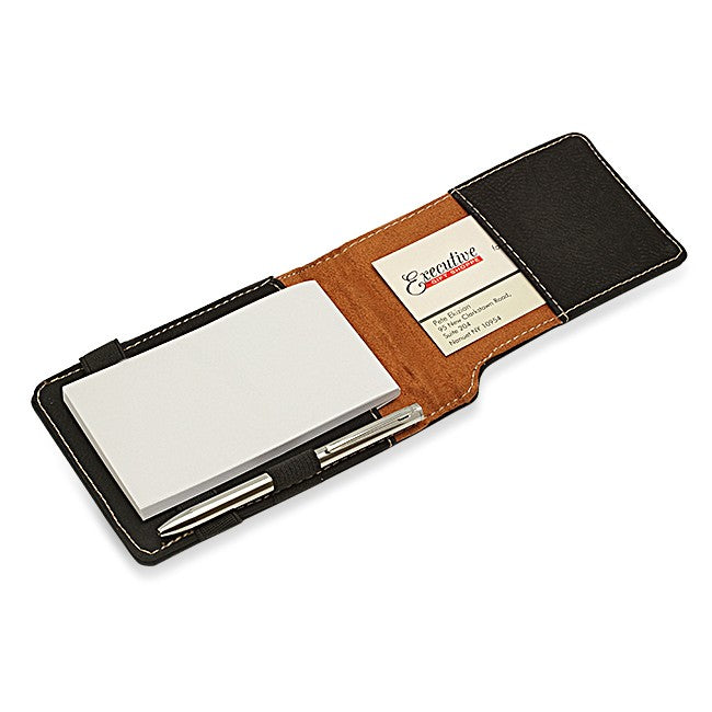 Initial Monogram Black Leatherette Notepad & Pen