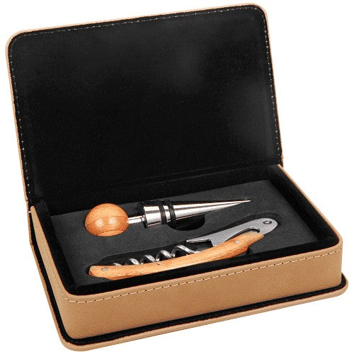 Personalized Light Brown 2 Piece Wine Tool Set