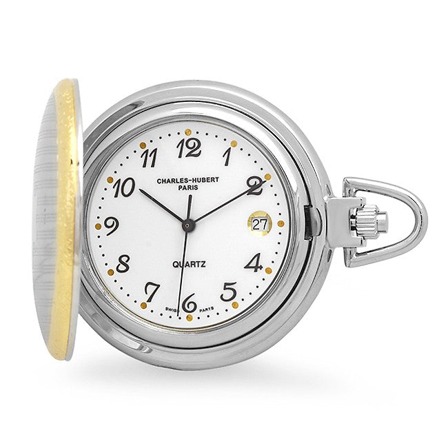 Two Tone Quartz Charles Hubert Pocket Watch & Chain #3560 - Executive Gift Shoppe