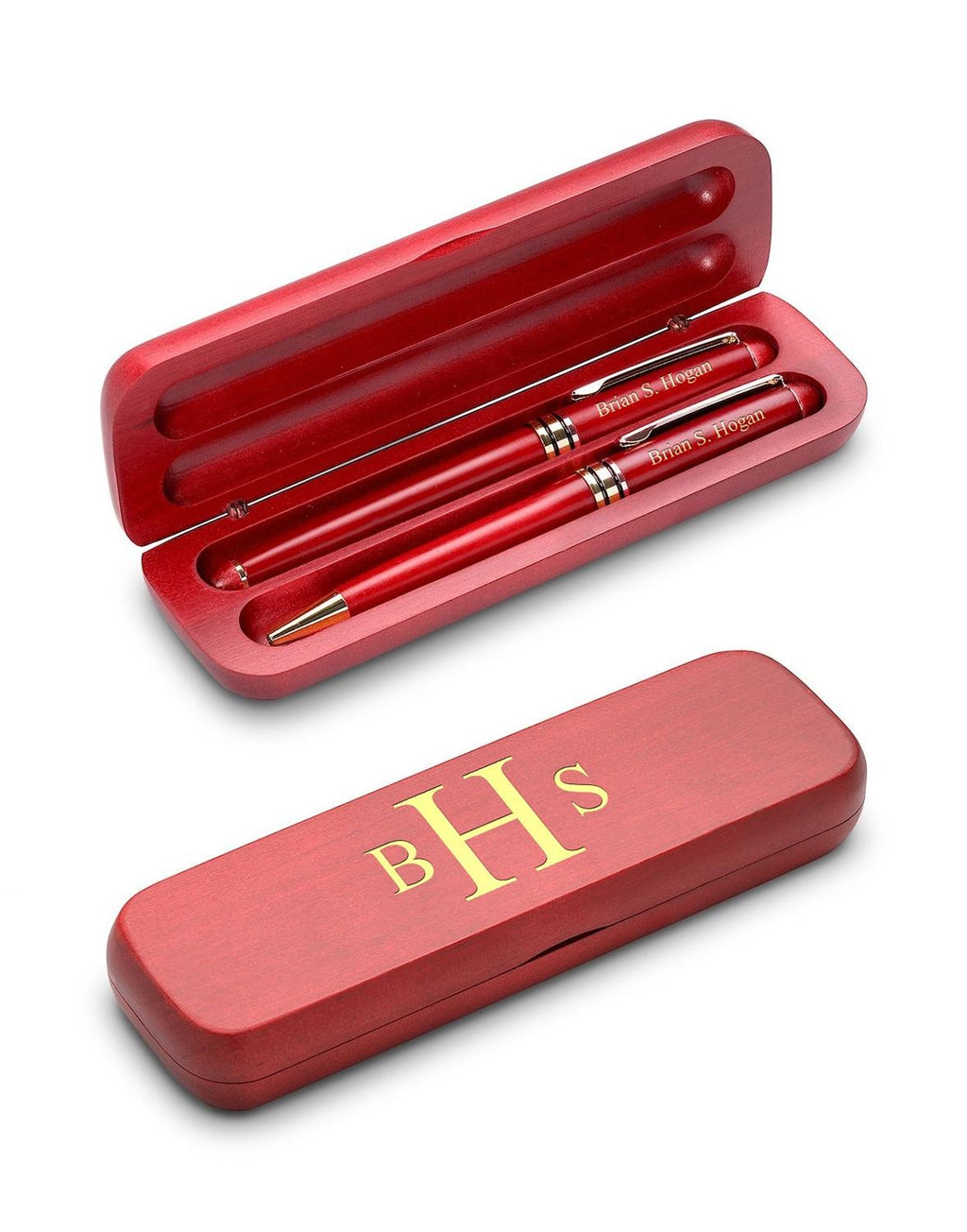 Roman Monogram Personalized Cherrywood Ballpoint Pen & Fountain Pen Set