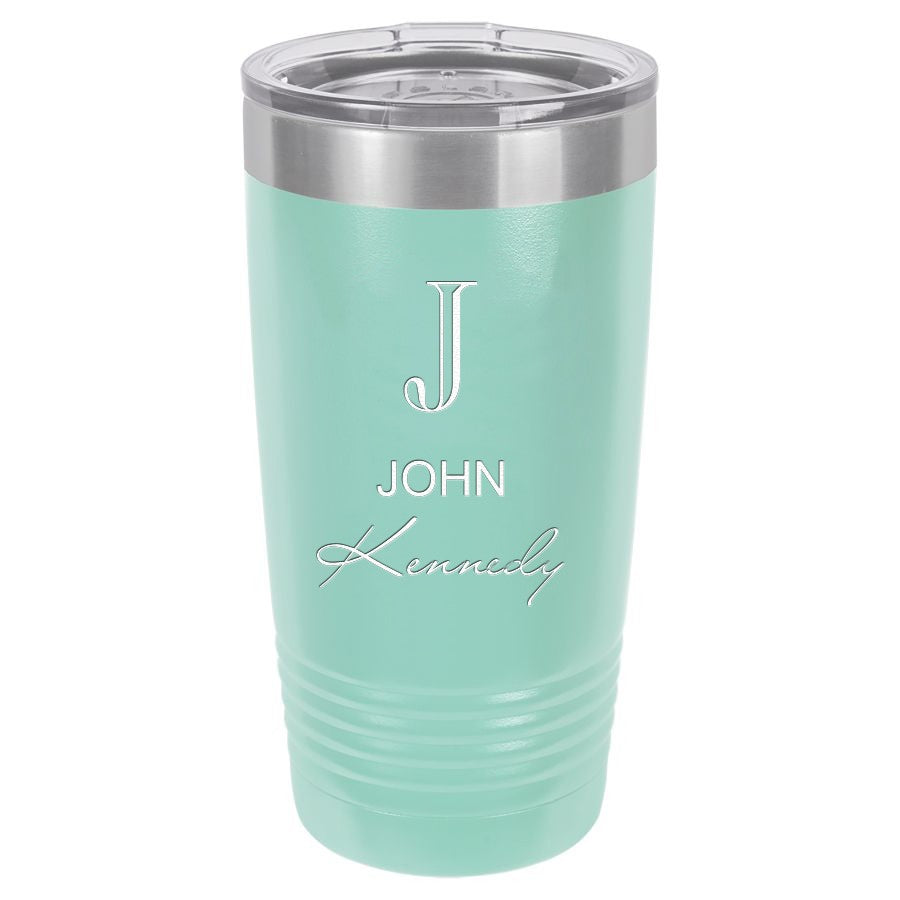 Full Name Monogram 20 Ounce Teal Polar Camel Travel Mug
