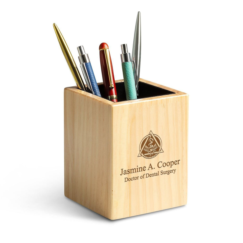 Maple Wood Dentist Theme Personalized Pen and Pencil Cup