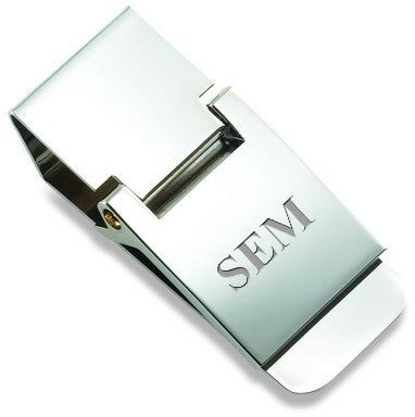 Polished Silver Engraved Hinged Money Clip - Executive Gift Shoppe