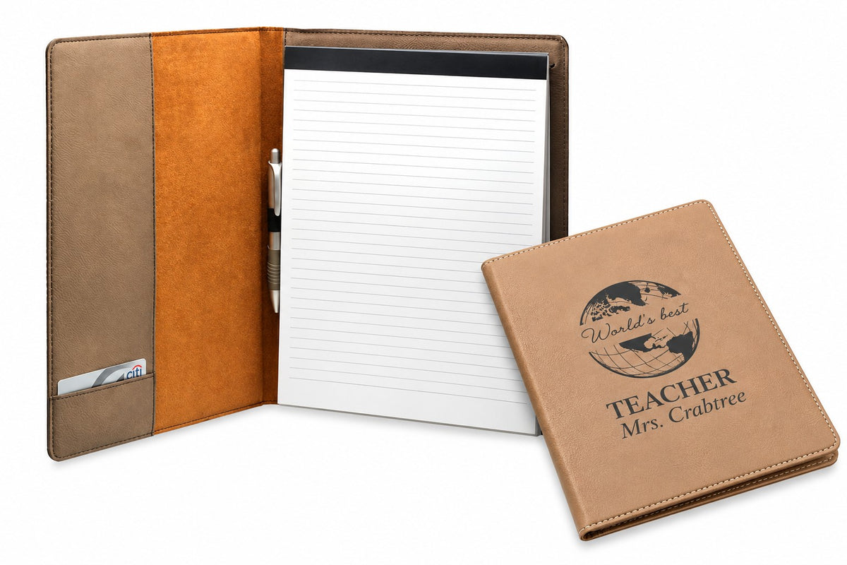 World's Best Teacher Brown Leatherette Portfolio & Pad Holder