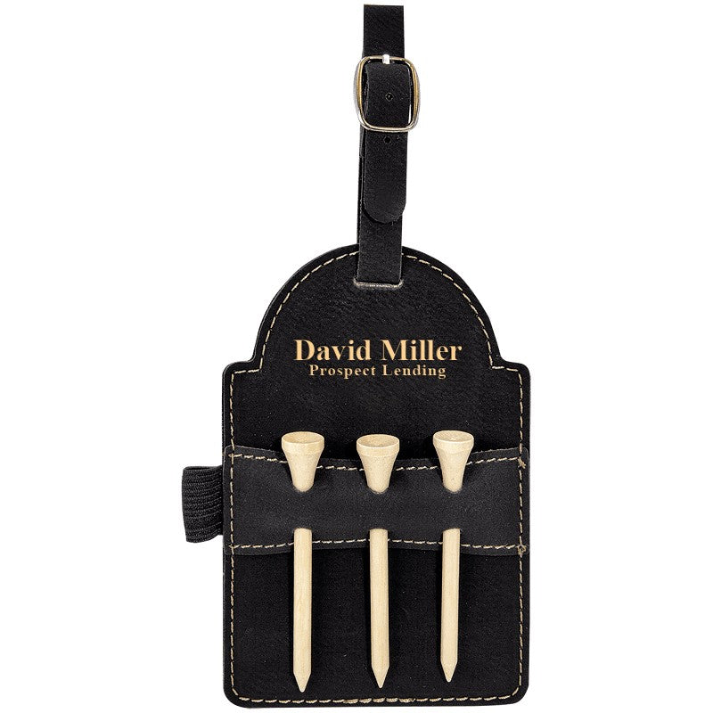 Personalized Black & Gold Golf Bag Tag with Tees
