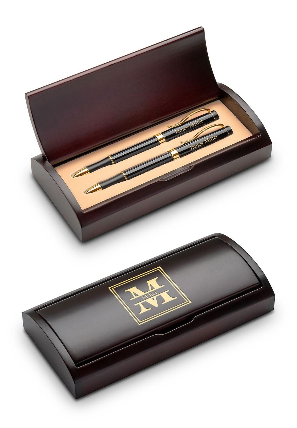 Split Monogram Theme Personalized Pen & Pencil Set with Wood Box