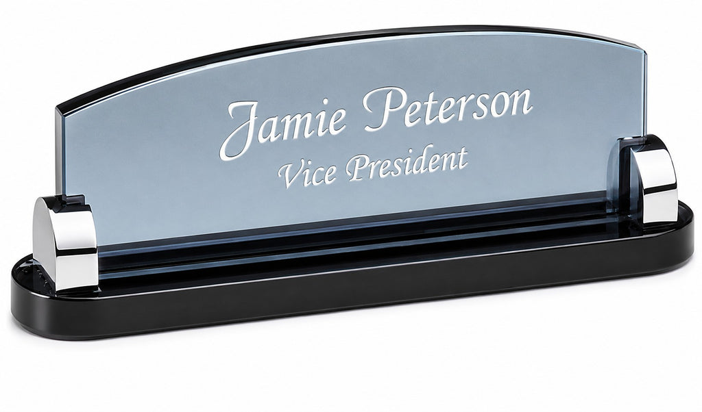 Personalized Smoked Glass Desktop Name Plate