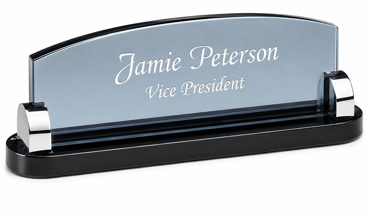 Personalized Smoked Glass Desktop Name Plate