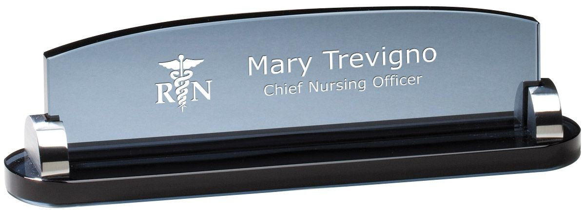 Personalized Nurse Theme Smoked Glass Desktop Name Plate