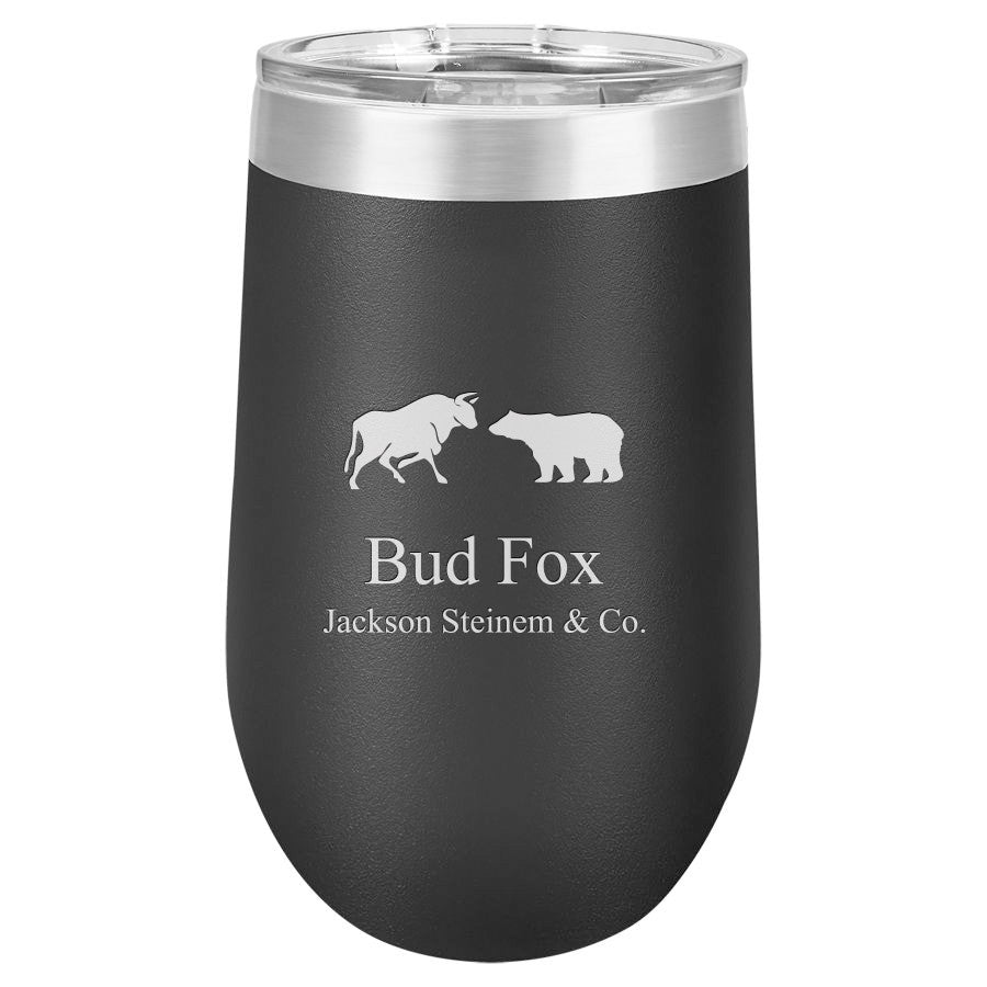 Wall Street Emblem 16 Ounce Black Insulated Stemless Wine Glass