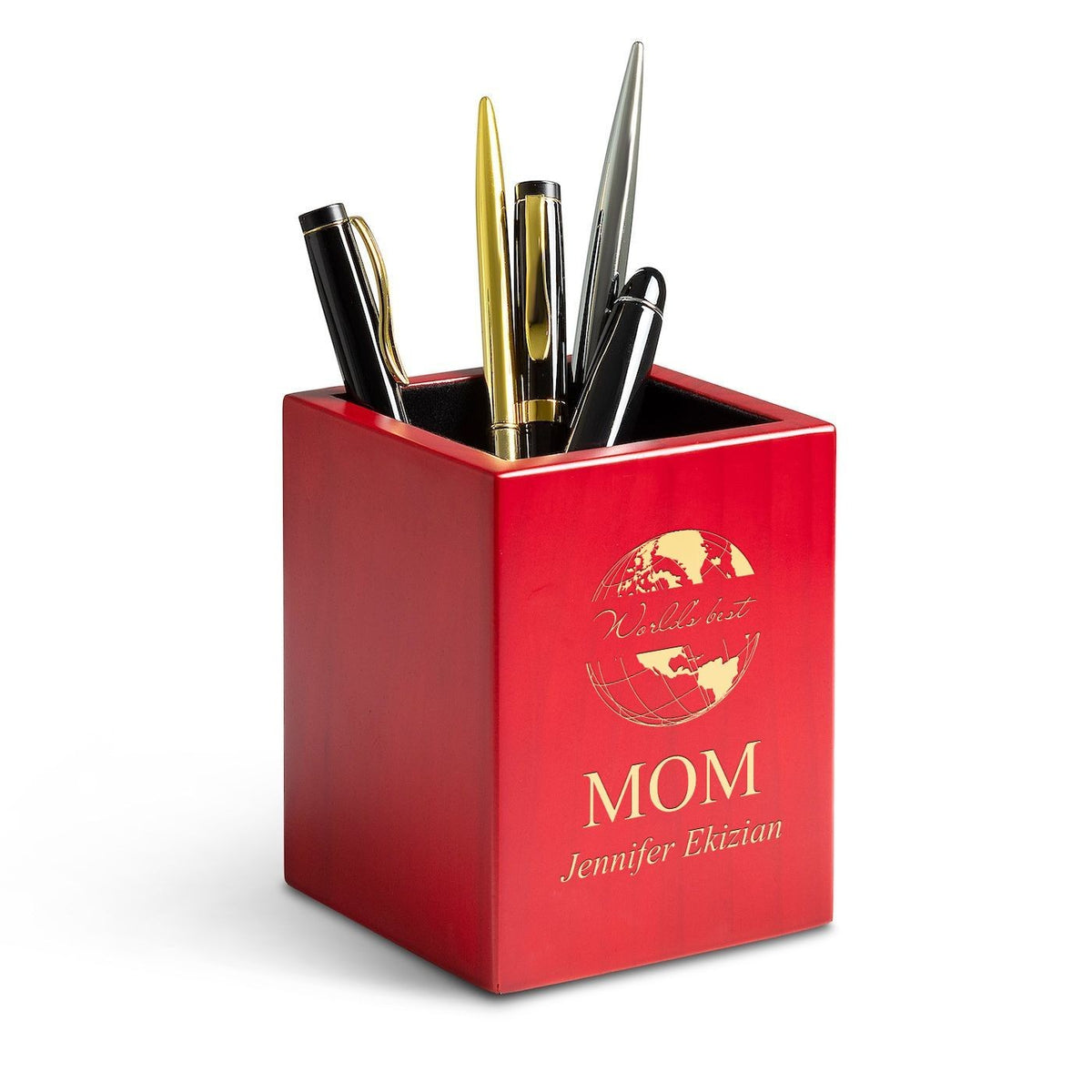 Rose Finished Wood World's Best Mom Personalized Pen and Pencil Cup