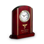Elite Collection Chiropractor Theme Personalized Rosewood Desk Clock With Gold Accents