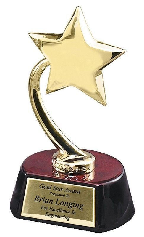 Personalized Gold Star Award on Arched Pole with Wood Base