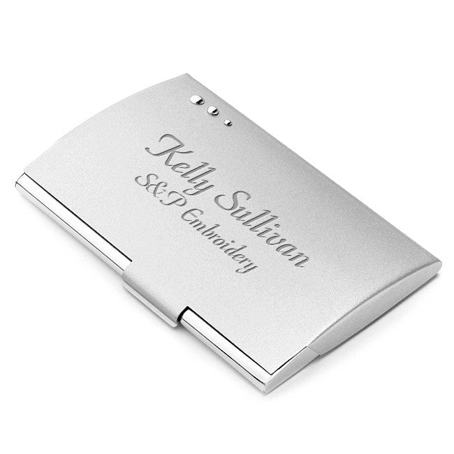 Silver Tone Business Card Holder with Three Dot Design - Executive Gift Shoppe