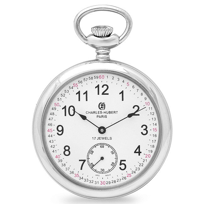 Silver Railroad Style Charles Hubert Pocket Watch & Chain #3756-WRR - Executive Gift Shoppe