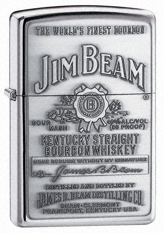 Jim Beam Pewter Emblem High Polish Chrome Zippo Lighter - ID# 250jb-928