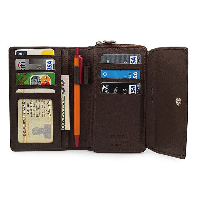 Premium Leather Snap Closing Zipper Wallet For Women