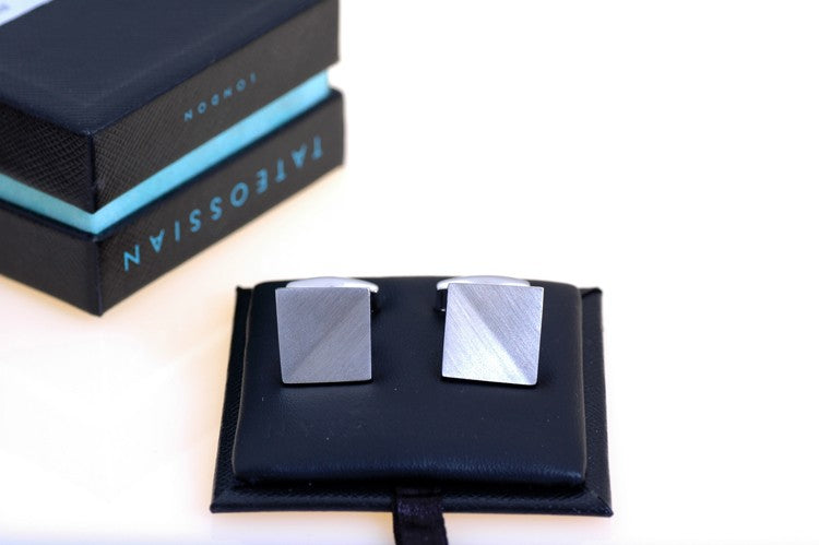 Silver Slant with Carnelian Inlay Cufflinks by Tateossian