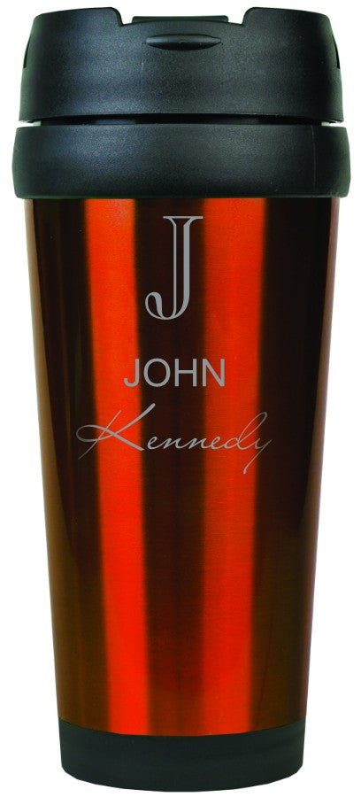 Full Name Monogram Orange Travel Coffee Mug