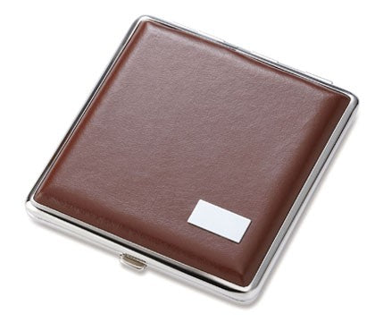 Square Brown Leather Cigarette Case for Kings