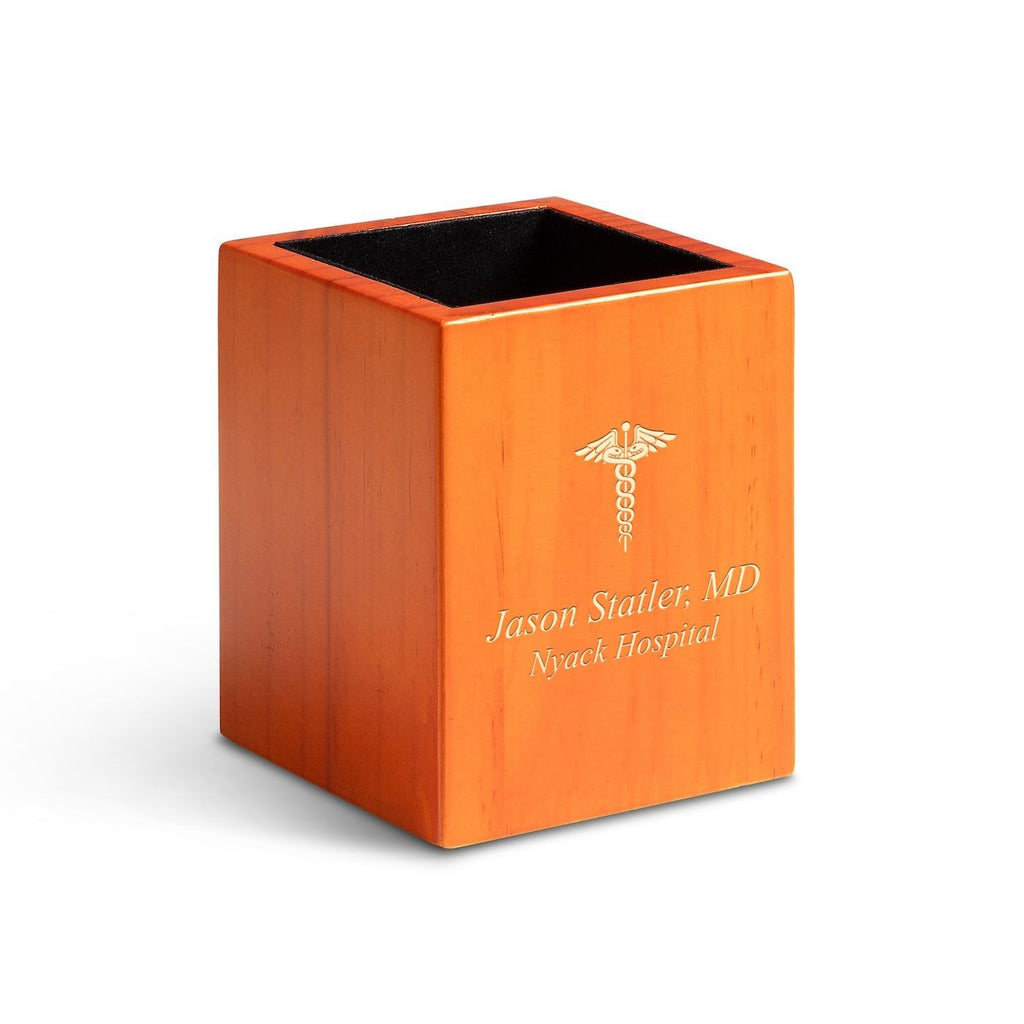Saddle Finish Wood Doctor Theme Personalized Pen and Pencil Cup