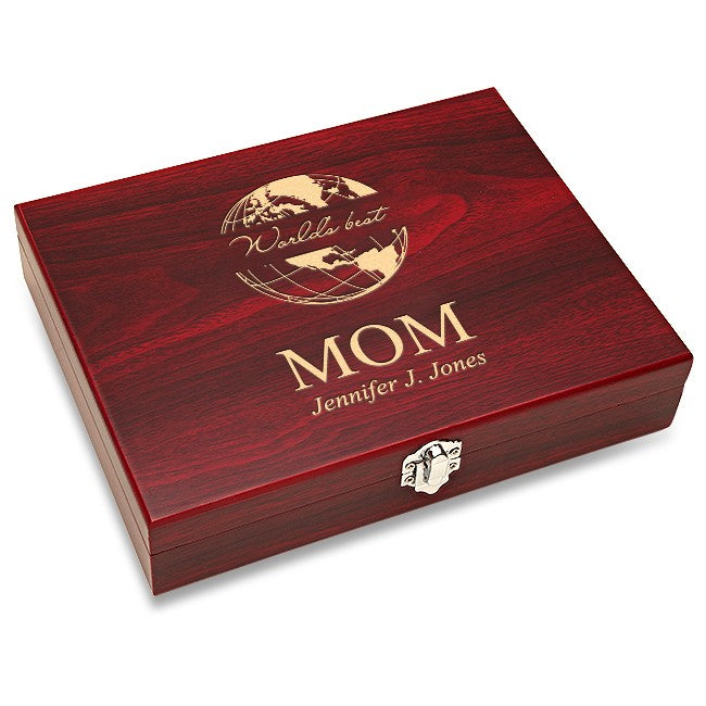 World's Best Mom Black Flask Set with Wooden Box