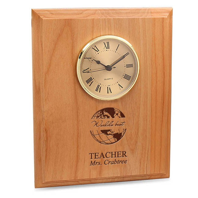 World's Best Teacher Red Alder Recognition Wall Clock