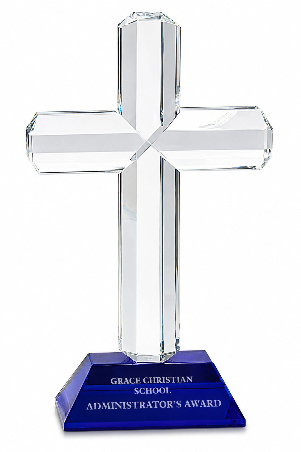 Personalized Crystal Cross With Blue Base