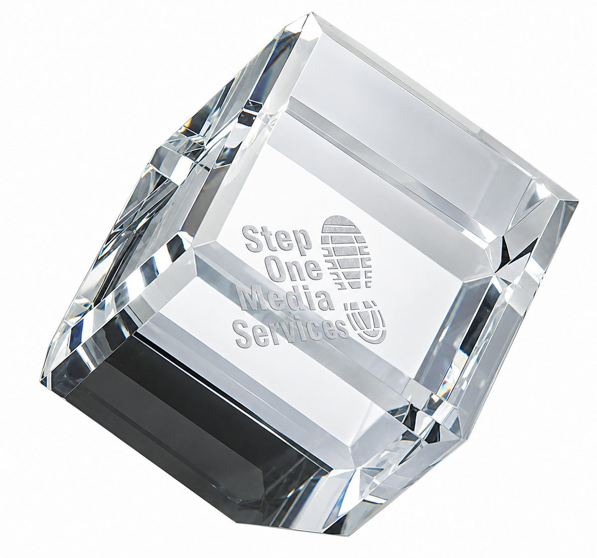 Personalized Crystal Cube Paper Weight with Beveled Corner - 2" x 2"